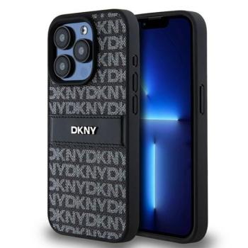 DKNY DKHCP15XPRTHSLK Leather Mono Stripe &amp; Metal Logo tok iPhone 15 Pro Max - fekete kép