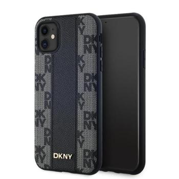 DKNY DKHMN61PCPVSLK Leather Checkered Mono Pattern MagSafe-kompatibilis tok iPhone 11 - fekete kép