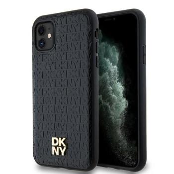 DKNY DKHMN61PSHRPSK Leather Monogram Pattern Metal Logo MagSafe-kompatibilis tok iPhone 11 - fekete kép