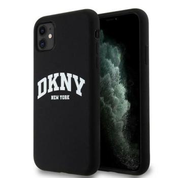 DKNY DKHMN61SNYACH Liquid Silicone White Printed Logo MagSafe-kompatibilis tok iPhone 11 - fekete kép
