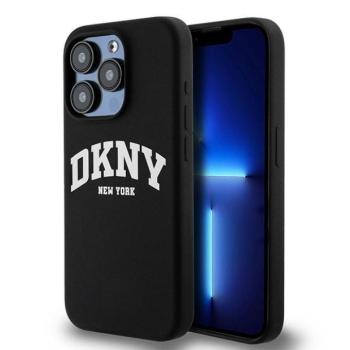 DKNY DKHMP13LSNYACH Liquid Silicone White Printed Logo MagSafe-kompatibilis tok iPhone 13 / 13 Pro - fekete kép