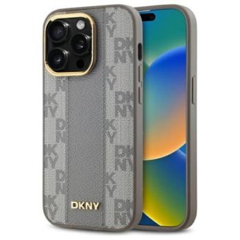 DKNY DKHMP14LPCPVSLE Leather Checkered Mono Pattern MagSafe-kompatibilis keménytok iPhone 14 Pro - bézs kép