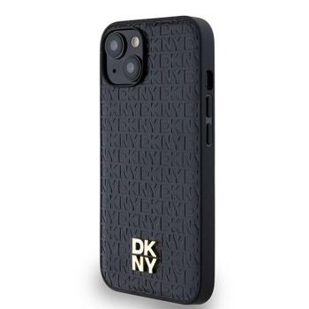 DKNY DKHMP14SPSHRPSK Leather Monogram Pattern Metal Logo MagSafe-kompatibilis tok iPhone 14 / 15 / 13 - fekete kép