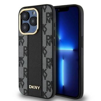 DKNY DKHMP15LPCPVSLK Leather Checkered Mono Pattern MagSafe-kompatibilis tok iPhone 15 Pro - fekete kép