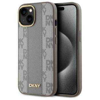 DKNY DKHMP15MPCPVSLE Leather Checkered Mono Pattern MagSafe-kompatibilis keménytok iPhone 15 Plus - bézs kép