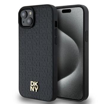 DKNY DKHMP15MPSHRPSK Leather Monogram Pattern Metal Logo MagSafe-kompatibilis tok iPhone 15 Plus / 14 Plus - fekete kép