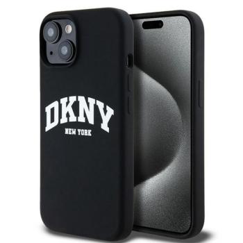 DKNY DKHMP15MSNYACH Liquid Silicone White Printed Logo MagSafe-kompatibilis tok iPhone 15 Plus / 14 Plus - fekete kép