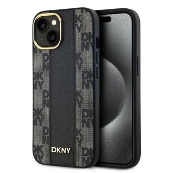 DKNY DKHMP15SPCPVSLK Leather Checkered Mono Pattern MagSafe-kompatibilis tok iPhone 15 - fekete kép