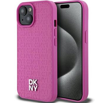 DKNY DKHMP15SPSHRPSP Leather Pattern Metal Logo MagSafe-kompatibilis tok iPhone 15 - rózsaszín kép
