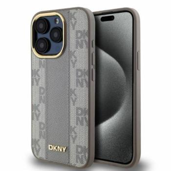 DKNY DKHMP15XPCPVSLE Leather Checkered Mono Pattern MagSafe keménytok iPhone 15 Pro Max - bézs kép