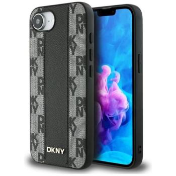 DKNY Leather Checkered Mono Pattern iPhone 16e MagSafe hátlap tok, fekete kép