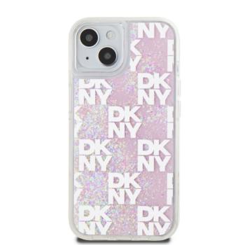 DKNY Liquid Glitter Checkered Pattern iPhone 15 hátlap tok, rózsaszín kép