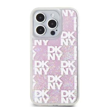 DKNY Liquid Glitter Checkered Pattern iPhone 15 Pro hátlap tok, rózsaszín kép