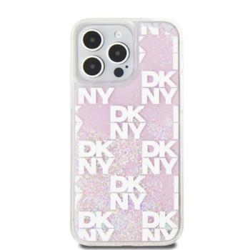 DKNY Liquid Glitter Checkered Pattern iPhone 15 Pro Max hátlap tok, rózsaszín kép