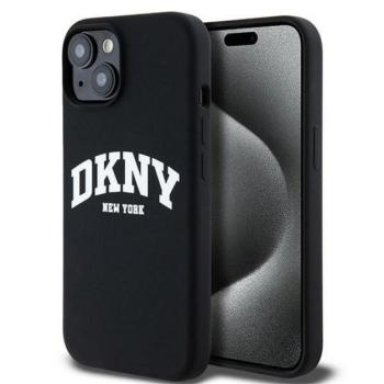 DKNY Liquid Silicone Arch Logo iPhone 15 MagSafe hátlap tok, fekete kép