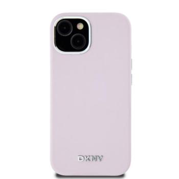 DKNY Liquid Silicone Silver Metal Logo Magsafe iPhone 15 hátlap tok, rózsaszín kép