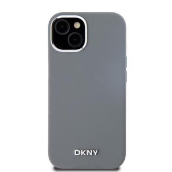 DKNY Liquid Silicone Silver Metal Logo Magsafe iPhone 15 hátlap tok, szürke kép