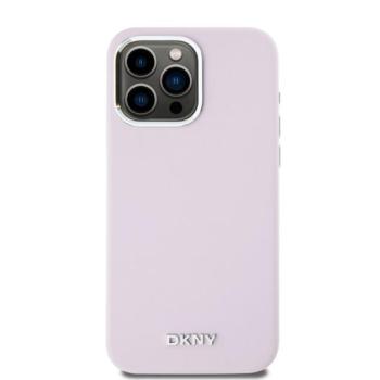 DKNY Liquid Silicone Silver Metal Logo Magsafe iPhone 15 Pro Max hátlap tok, rózsaszín kép