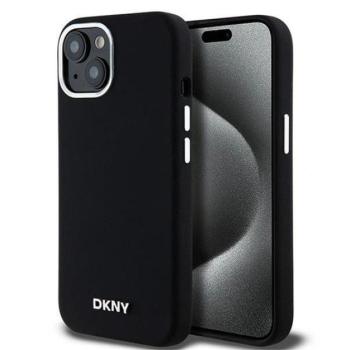DKNY Liquid Silicone Small Metal Logo Apple iPhone 15 Plus / 14 Plus Magsafe hátlap tok, fekete kép