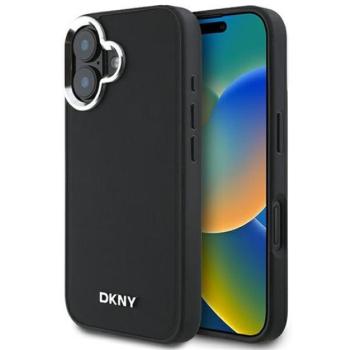 DKNY Plain Silver Logo iPhone 16 MagSafe hátlap tok, fekete DKHMP16SPSCMCLK kép