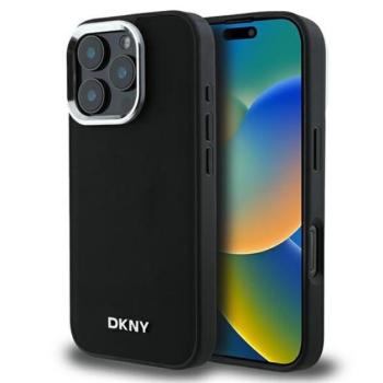 DKNY Plain Silver Logo iPhone 16 Pro MagSafe hátlap tok, fekete DKHMP16LPSCMCLK kép