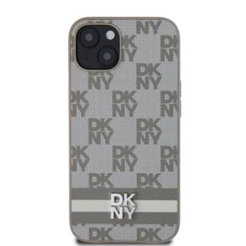 DKNY PU Leather Checkered Pattern and Stripe Apple iPhone 13 hátlap tok, bézs kép