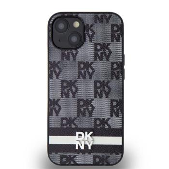 DKNY PU Leather Checkered Pattern and Stripe Apple iPhone 13 hátlap tok, fekete kép