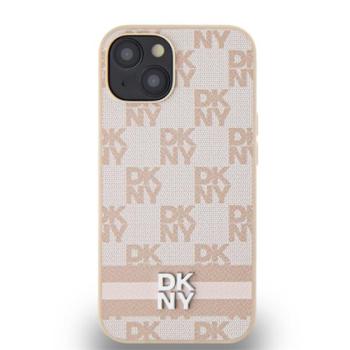 DKNY PU Leather Checkered Pattern and Stripe Apple iPhone 13 hátlap tok, rózsaszín kép