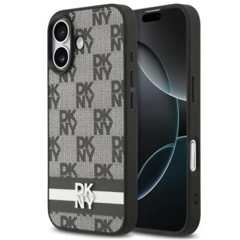 DKNY PU Leather Checkered Pattern and Stripe Apple iPhone 17 hátlap tok, fekete kép