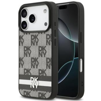 DKNY PU Leather Checkered Pattern and Stripe Apple iPhone 17 Pro Max hátlap tok, fekete kép