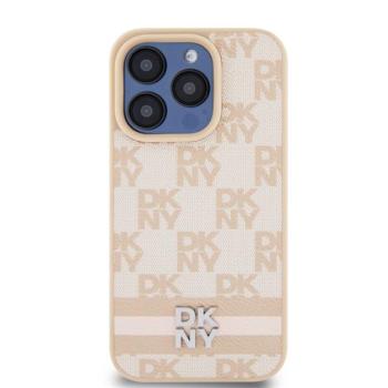 DKNY PU Leather Checkered Pattern and Stripe iPhone 13 Pro Max hátlap tok, rózsaszín kép