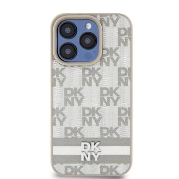 DKNY PU Leather Checkered Pattern and Stripe iPhone 14 Pro Max hátlap tok, bézs kép
