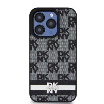 DKNY PU Leather Checkered Pattern and Stripe iPhone 15 Pro Max hátlap tok, fekete kép