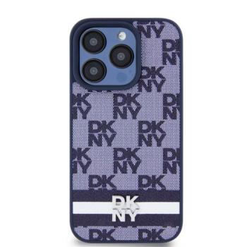 DKNY PU Leather Checkered Pattern and Stripe iPhone 15 Pro Max hátlap tok, kék kép