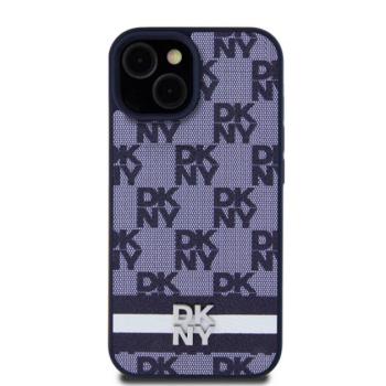 DKNY PU Leather Checkered Pattern and Stripe iPhone 15 tok, kék kép