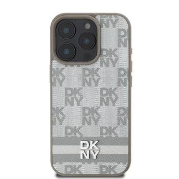 DKNY PU Leather Checkered Pattern and Stripe iPhone 16 Pro Max tok, bézs kép