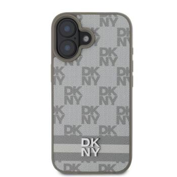 DKNY PU Leather Checkered Pattern and Stripe iPhone 16 tok, bézs kép