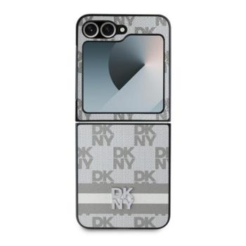 DKNY PU Leather Checkered Pattern and Stripe Samsung Galaxy Z Flip 6 / Flip 7 FE hátlap tok, bézs kép