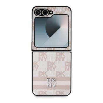 DKNY PU Leather Checkered Pattern and Stripe Samsung Galaxy Z Flip 6 / Flip 7 FE hátlap tok, rózsaszín kép