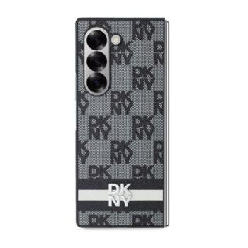 DKNY PU Leather Checkered Pattern and Stripe Samsung Galaxy Z Fold 6 hátlap tok, fekete kép