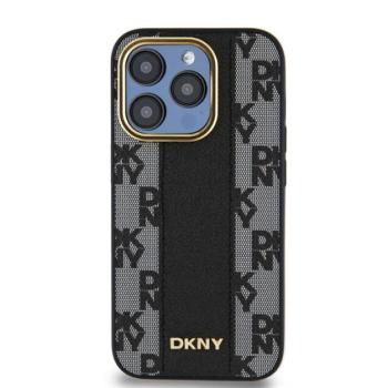 DKNY PU Leather Checkered Pattern Apple iPhone 15 Pro Magsafe tok, fekete kép