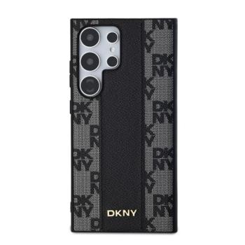 DKNY PU Leather Checkered Pattern Magsafe Samsung Galaxy S24 Ultra hátlap tok, fekete kép
