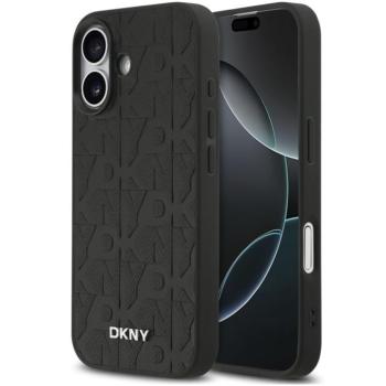 DKNY PU Leather Grid Pattern Apple iPhone 17 hátlap tok, MagSafe, fekete kép