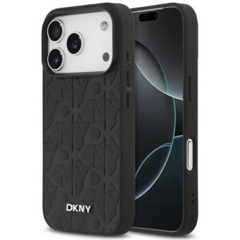 DKNY PU Leather Grid Pattern Apple iPhone 17 Pro hátlap tok, MagSafe, fekete kép