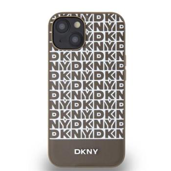 DKNY PU Leather Repeat Pattern Bottom Stripe Apple iPhone 13 Magsafe kompatibilis hátlap tok, barna kép