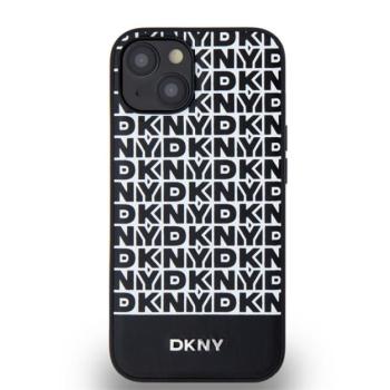 DKNY PU Leather Repeat Pattern Bottom Stripe Apple iPhone 14 Magsafe kompatibilis hátlap tok, fekete kép
