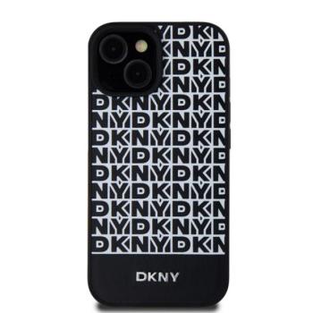 DKNY PU Leather Repeat Pattern Bottom Stripe Apple iPhone 15 Magsafe kompatibilis hátlap tok, fekete kép