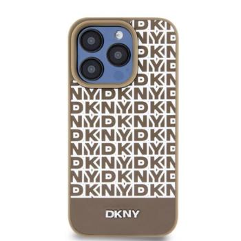 DKNY PU Leather Repeat Pattern Bottom Stripe Apple Iphone 15 Pro Magsafe kompatibilis hátlap tok, barna kép