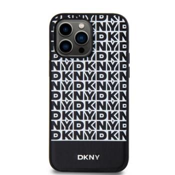 DKNY PU Leather Repeat Pattern Bottom Stripe Apple iPhone 15 Pro Max Magsafe kompatibilis hátlap tok, fekete kép
