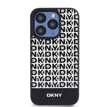DKNY PU Leather Repeat Pattern Bottom Stripe iPhone 14 Pro hátlap tok, fekete kép
